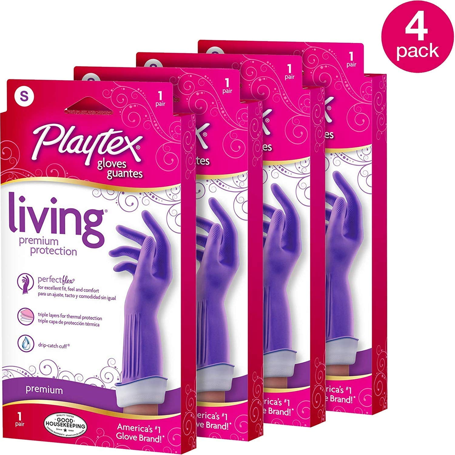 Living Gloves Small 4 Pairs, Drip-Catch cuff gloves keeps water from