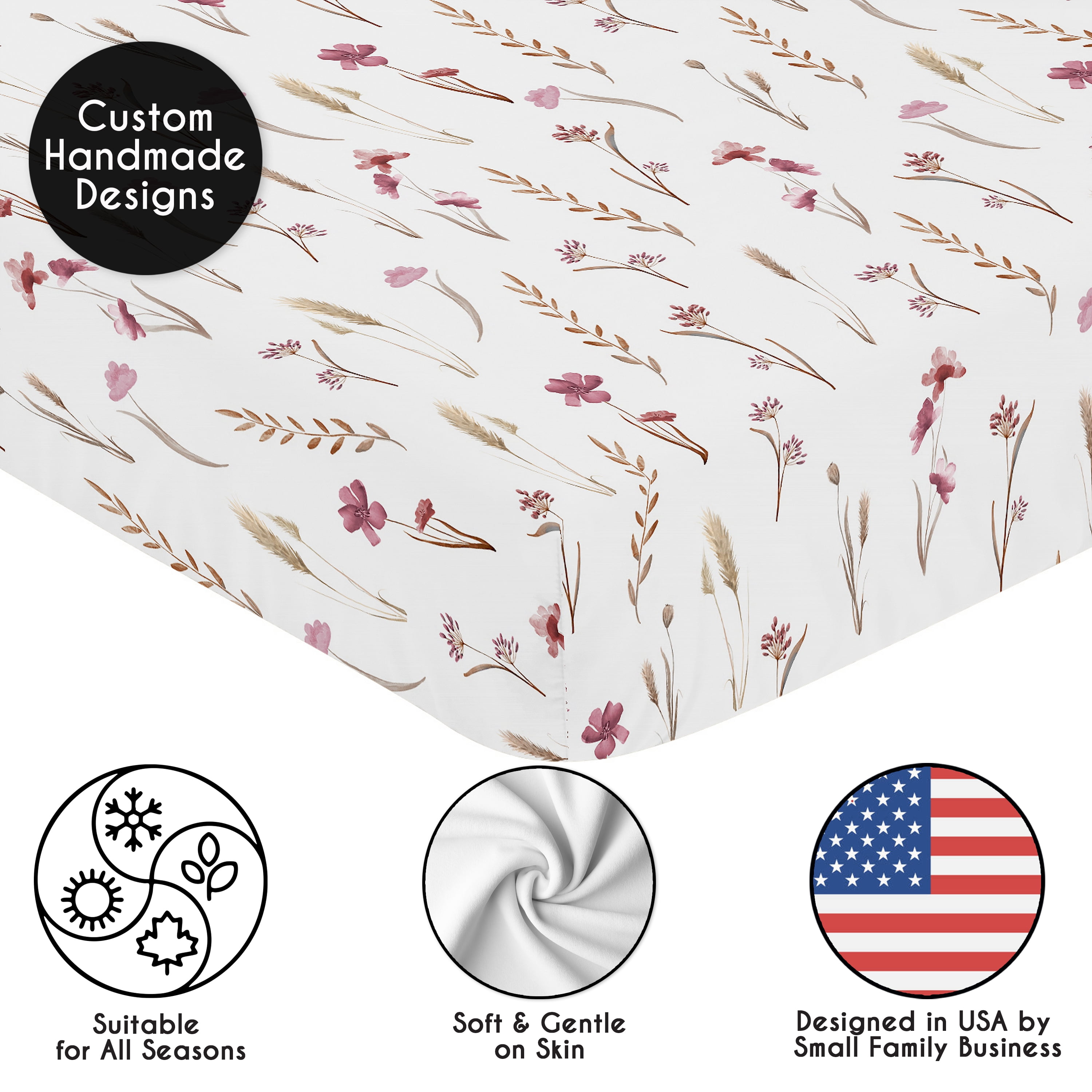 Sweet Jojo Designs Watercolor Floral Garden Pink Girl Fitted Crib Sheets Set 2 Piece