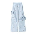 thumbnail image 5 of XIAONU Women's Cargo Bow-Accent Pants Wide-Leg Printed Trousers Playful Casual Daily Lounge Bottoms, 5 of 8