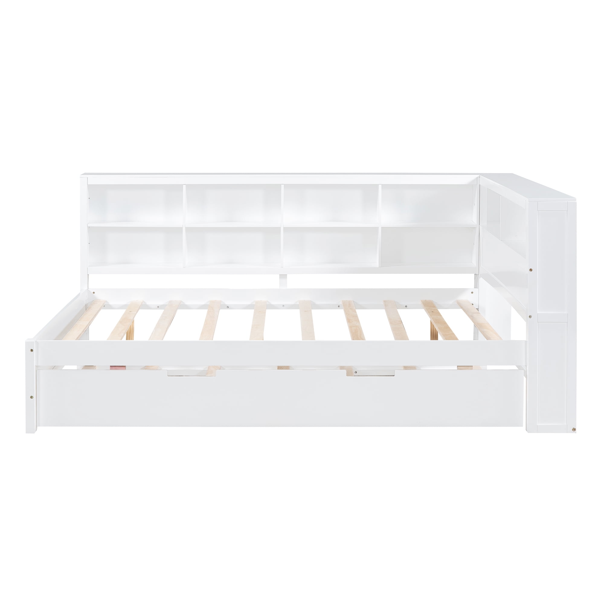 Mintazer Modern Full Daybed Frame with Twin Trundle, USB Charging Station, and Storage for Bedroom, White