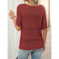 thumbnail image 6 of Womens Short Sleeve Sweaters Summer Round Neck Pullover Sweater Crochet Tops Red L, 6 of 7