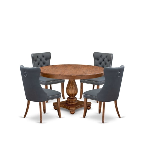 Luxe by East West Furniture 5-Piece Mid-Century Dining Table And 4 Platinum Gray Dining Chairs
