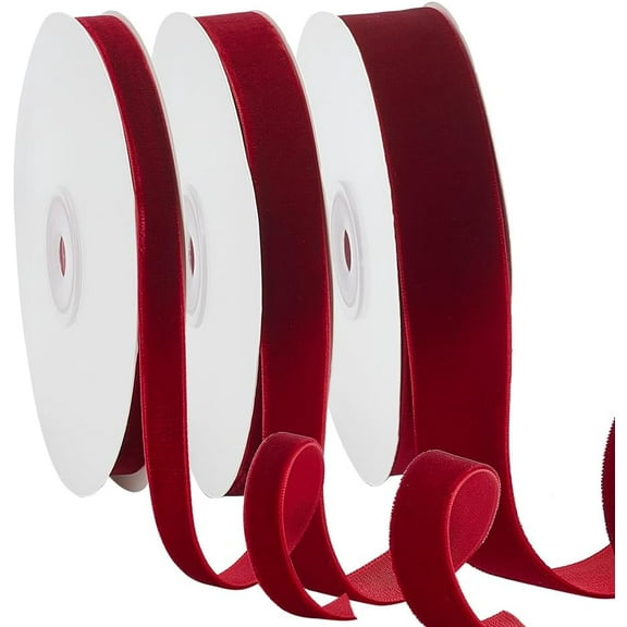 3 Sizes Velvet Ribbon for Christmas 30 Yards Dark Red Lace Ribbon Decorative Craft Ribbon Single Face Satin Fabric Velvet Ribbon Roll for Gift Wrapping Decor Wedding Bowknot Making Crafts DIY