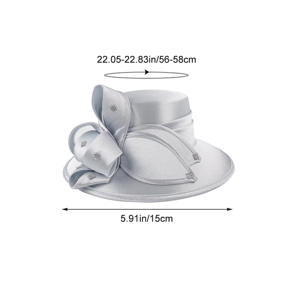 Jiibva Satin Cloth Church Hat Women Wide Brim Hat Elegant Wedding Photography Hat Female Banquet Fancy Fascinator Formal Hat