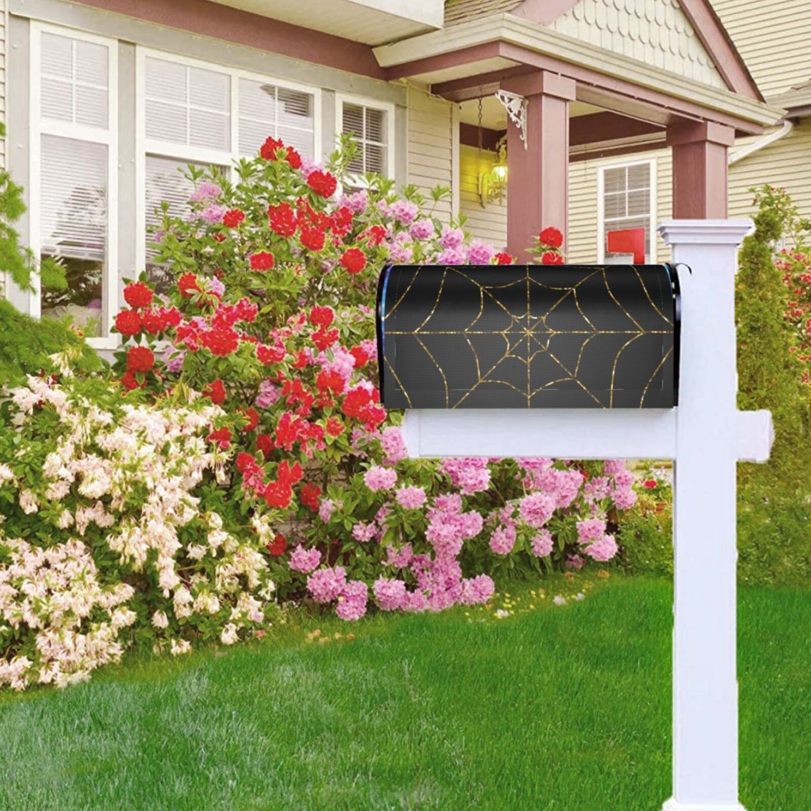 Logiee Golden Spider Web Print Post Letter Box Wrap Decor, Mailbox Cover Suitable for Standard Mailbox and Large Size Mailbox,Outdoor Yard Decoration-25.5x21 in