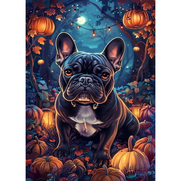 5D Diamond Art French Bulldog in Halloween Pumpkins DIY Paint with Full Drill Round Diamond Gems Painting by Number Kits for Adults Art Craft Home Wall Decor 11.8x15.8in(3)