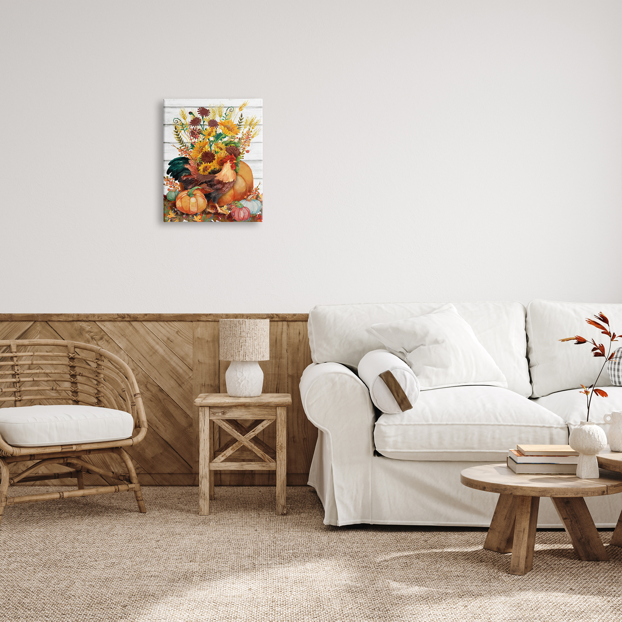 Stupell Industries Rustic Sunflowers & Hen Animals & Insects Painting Gallery Wrapped Canvas Art Print Wall Art, 16 x 20