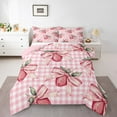 thumbnail image 3 of Manfei Girly Pink Strawberry Full Size Comforter Sets for Child, Kawaii Ribbon Fruit Bedding Comforter Set, Dreamy Square Buffalo Reversible Bedding Sets, Microfiber Bedroom Decor, 3pcs, 3 of 8