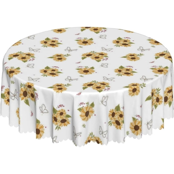 Verolix Sunflower Round Tablecloth 60 Inch, Floral Decorative Table Cover for Dining Table Kitchen Decor