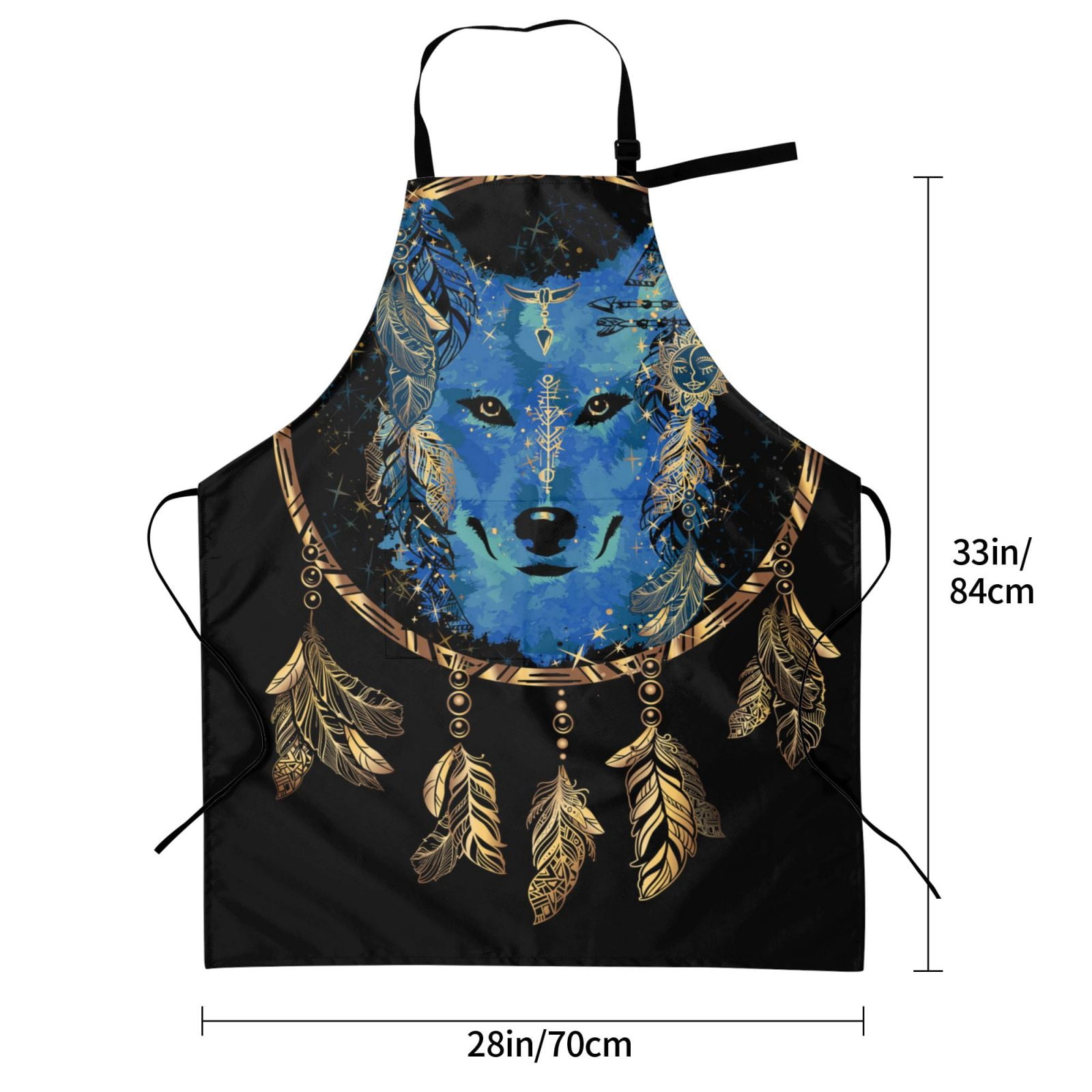 Kdxio Wolf Head And Dreamcatcher Apron with Pockets Adjustable Kitchen Aprons for Men Women Waterproof Aprons for Cooking,Drawing,Crafting, Baking Household Cleaning