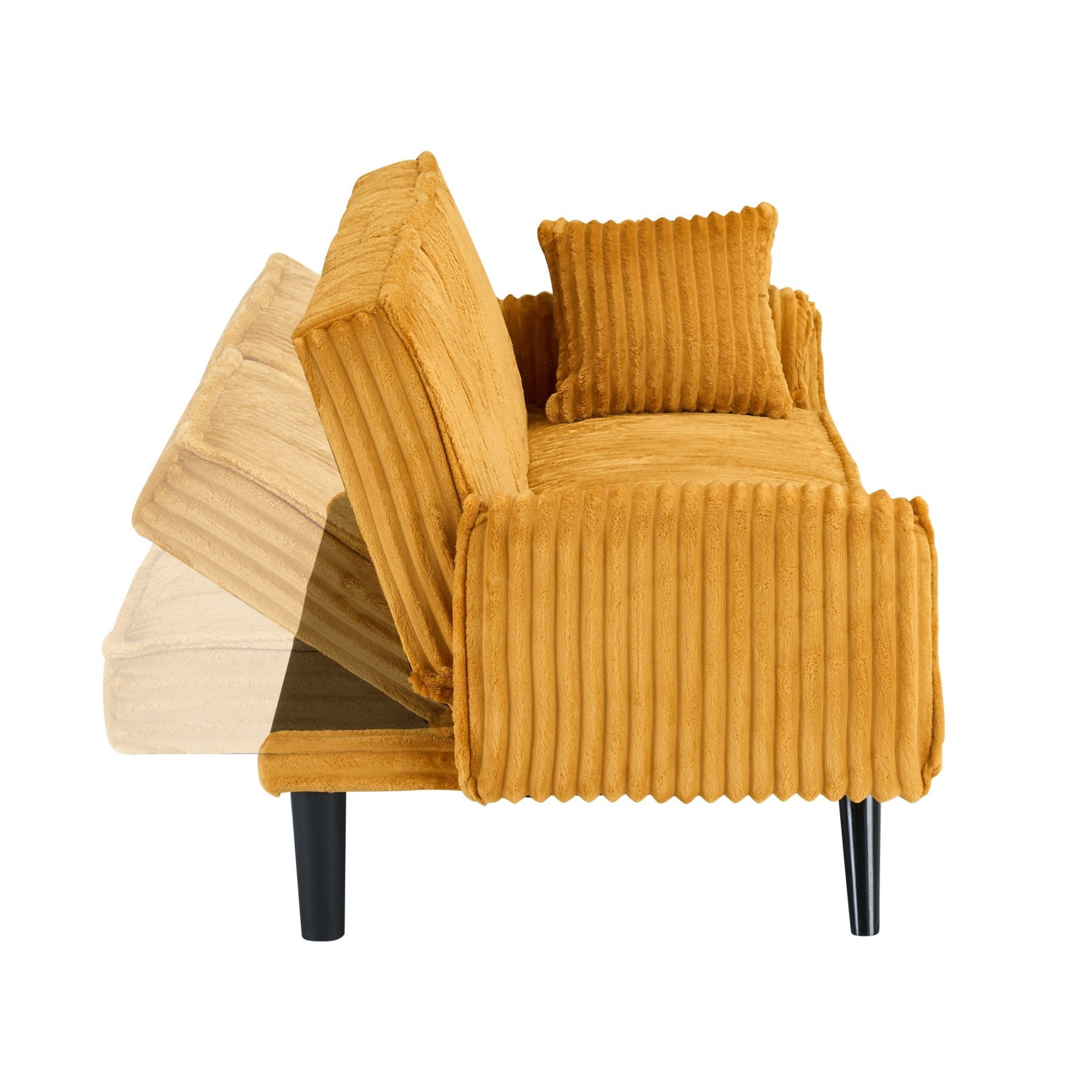 Corduroy Sofa Couch, Adjustable Modern Sleeper Sofa with Cup Holders for Living Room Bedroom Apartment, Orange