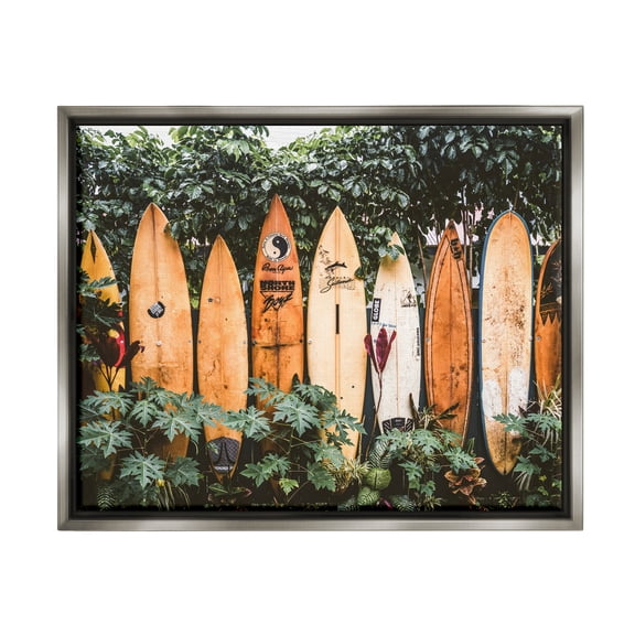 Stupell Industries Surf Boards in Nature Sports Photography Gray Floater Framed Canvas Art Print Wall Art, 21 x 17