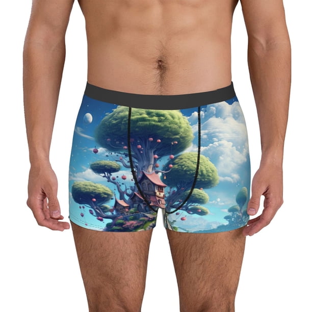 Balery Fantasy Treehouse Planet Scene Calzoncillos bóxer para hombre, ropa interior de algodón suave y transpirable con cinturilla de nailon-Small