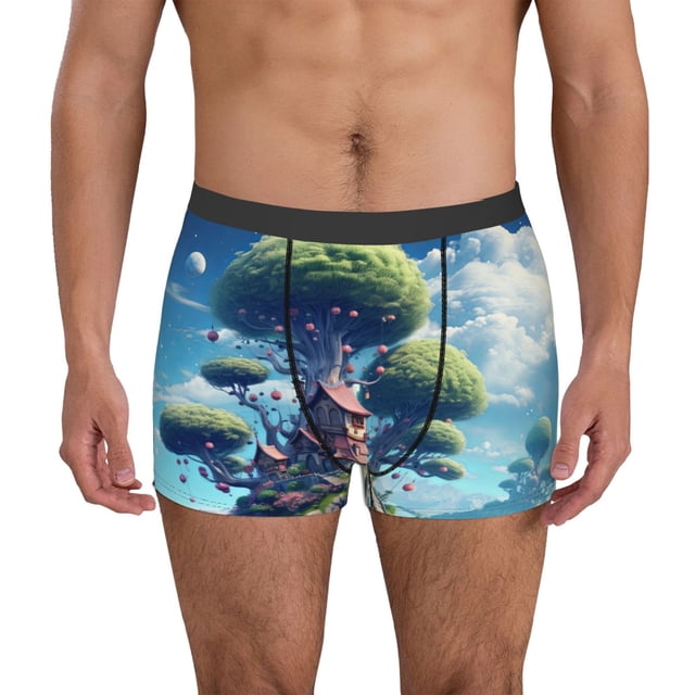 Balery Fantasy Treehouse Planet Scene Calzoncillos bóxer para hombre, ropa interior de algodón suave y transpirable con cinturilla de nailon-X-Large