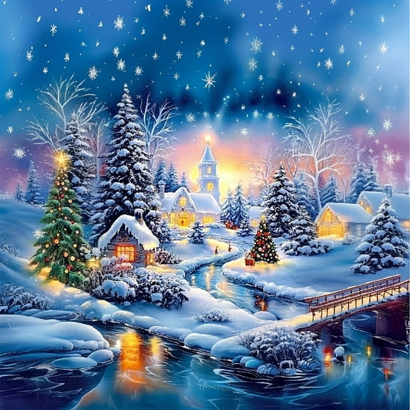 5D DIY Diamond Art Kits for Adults Beginners,Christmas Ice Snow Dorp Drill Diamond Dots Gem Art,Home Wall Decor 13.8x13.8inches.