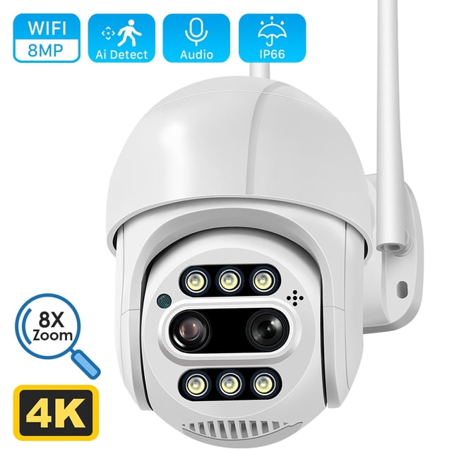 ANBIUX-cámara CCTV de detección humana para exteriores, videocámara IP de 8MP, 4K, PTZ, Zoom 8x, doble lente, 4MP, Wifi, aplicación ICSEE