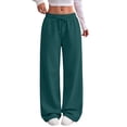 thumbnail image 2 of Nestiefly Womens Wide Leg Sweatpants Baggy Casual Drawstring High Waisted Lounge Athletic Sweat Track Pants with Pockets Dark Green 2XL, 2 of 8