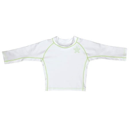 Iplay Long Sleeve Rashguard Top, Swim Shirt or Sun Shirt for Best Sun Protection Rash Guard UPF 50+ T-Shirt UPF50+ Unisex for Baby Boys or Girls Swimming or Playing -White with Lime Green Toddler