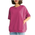 thumbnail image 2 of Xdegoge T Shirts for Women Crewneck Short Sleeve Casual Lounge Wear Oversized Loose Fit Solid with Pockets Soft Breathable Comfy Summer Spring Tops, 2 of 5