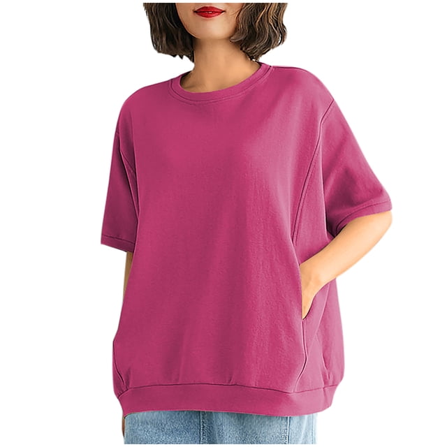 Posijego Chandail en Molleton Grande Taille pour Femmes avec Poche avant, Manches Courtes, Col Rond, T-Shirt Ample