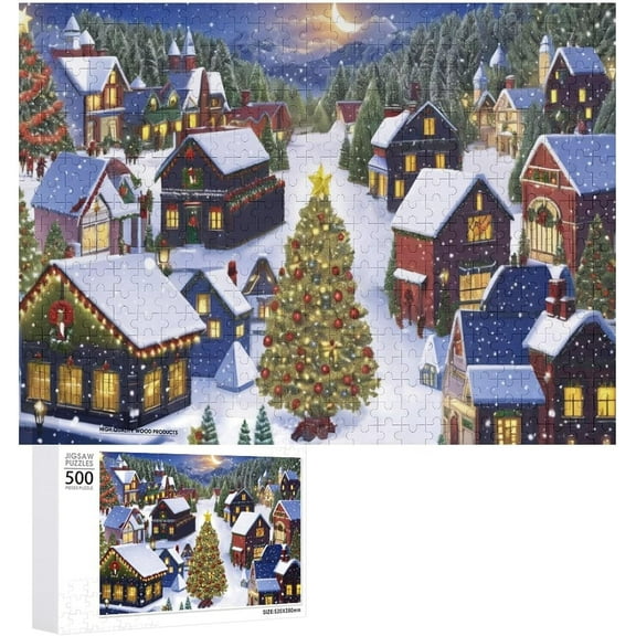 Christmas Puzzle 500 Piece Jigsaw Puzzle Illustration of Snowman in Holiday,20"x15" Large Puzzle Winter Decoration for Family Party Holiday - Each Piece is Unique