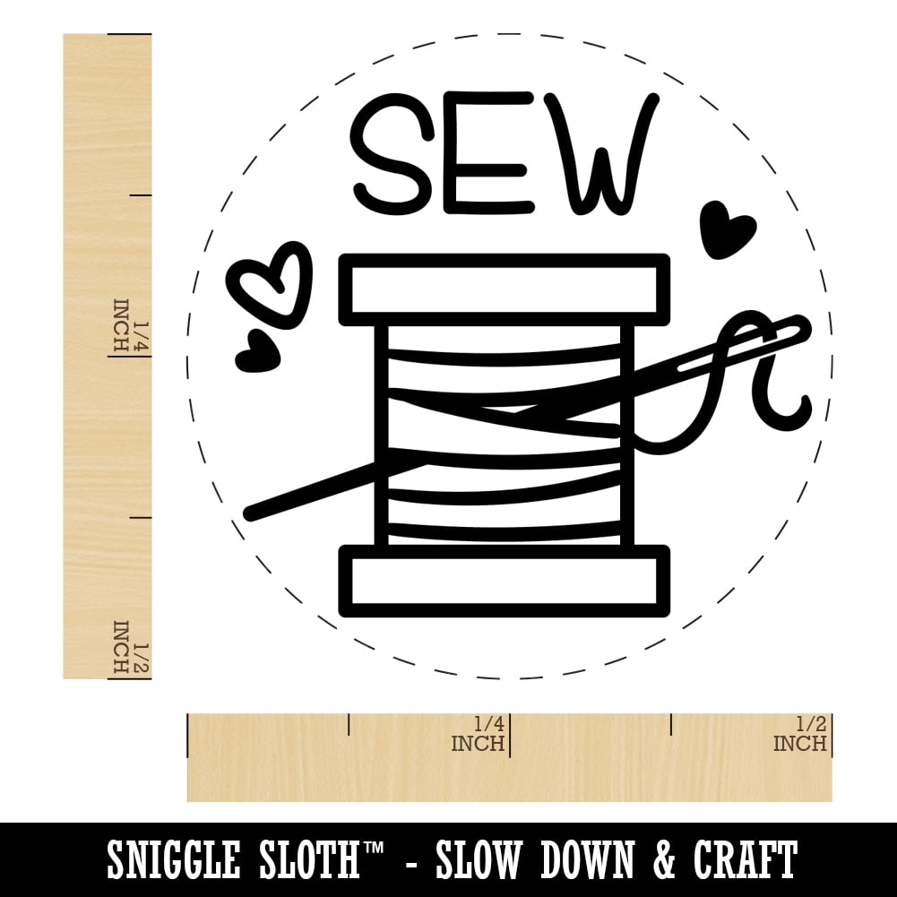 Spool of Thread Sew Sewing Self-Inking Rubber Stamp Ink Stamper - Fuchsia Ink - Mini 1/2 Inch
