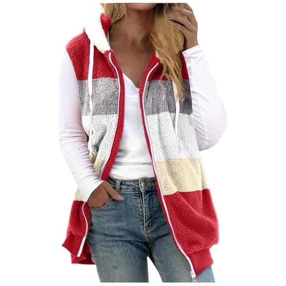 BLVB Womens Fuzzy Fleece Hooded Jacket Lightweight Vest Cozy Sleeveless Cardigan Zipper Waistcoat Outerwear for Fall/Winter