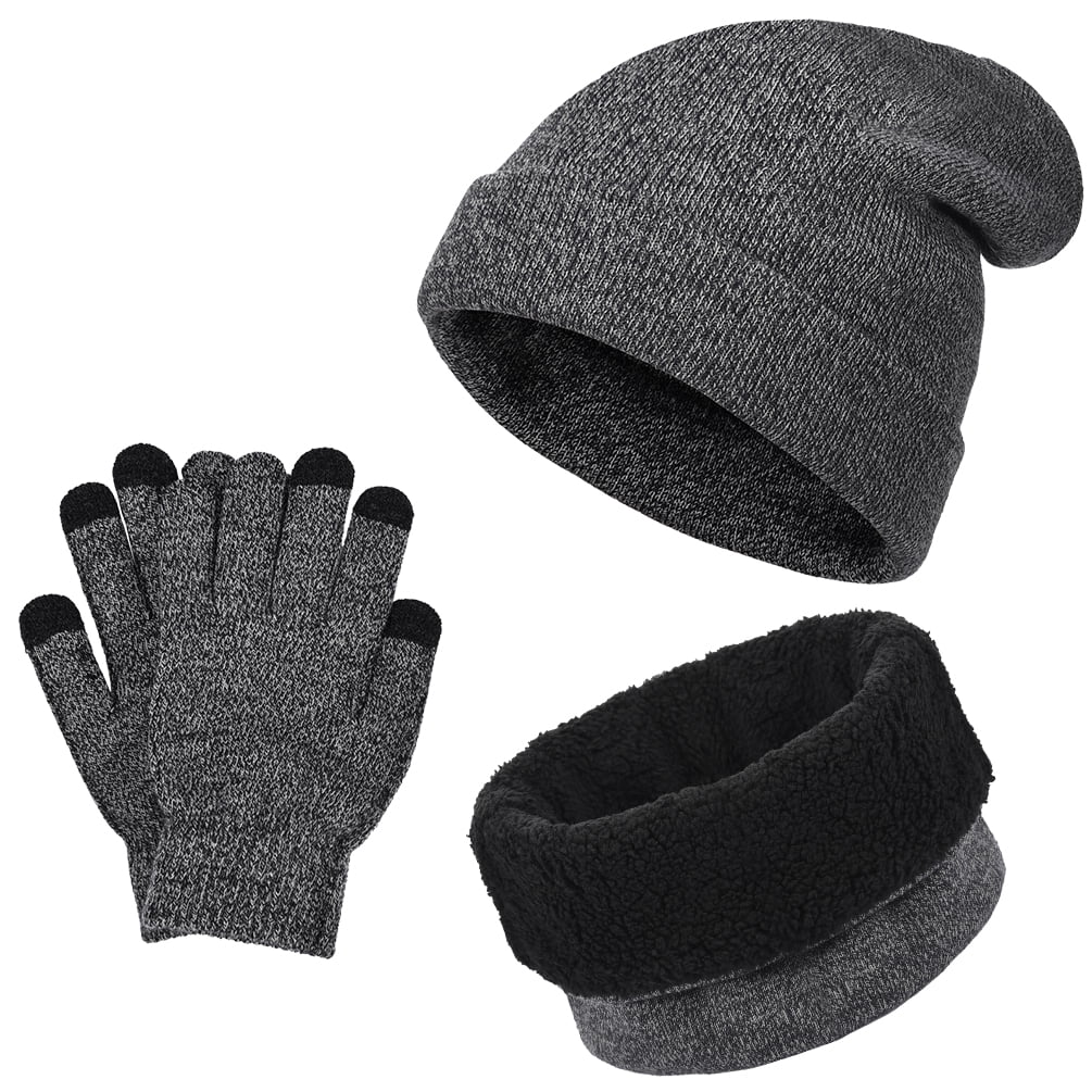 Winter 3 Piece Set Knit Beanie Hat Scarf Touch screen Ski Gloves Warm Men Women