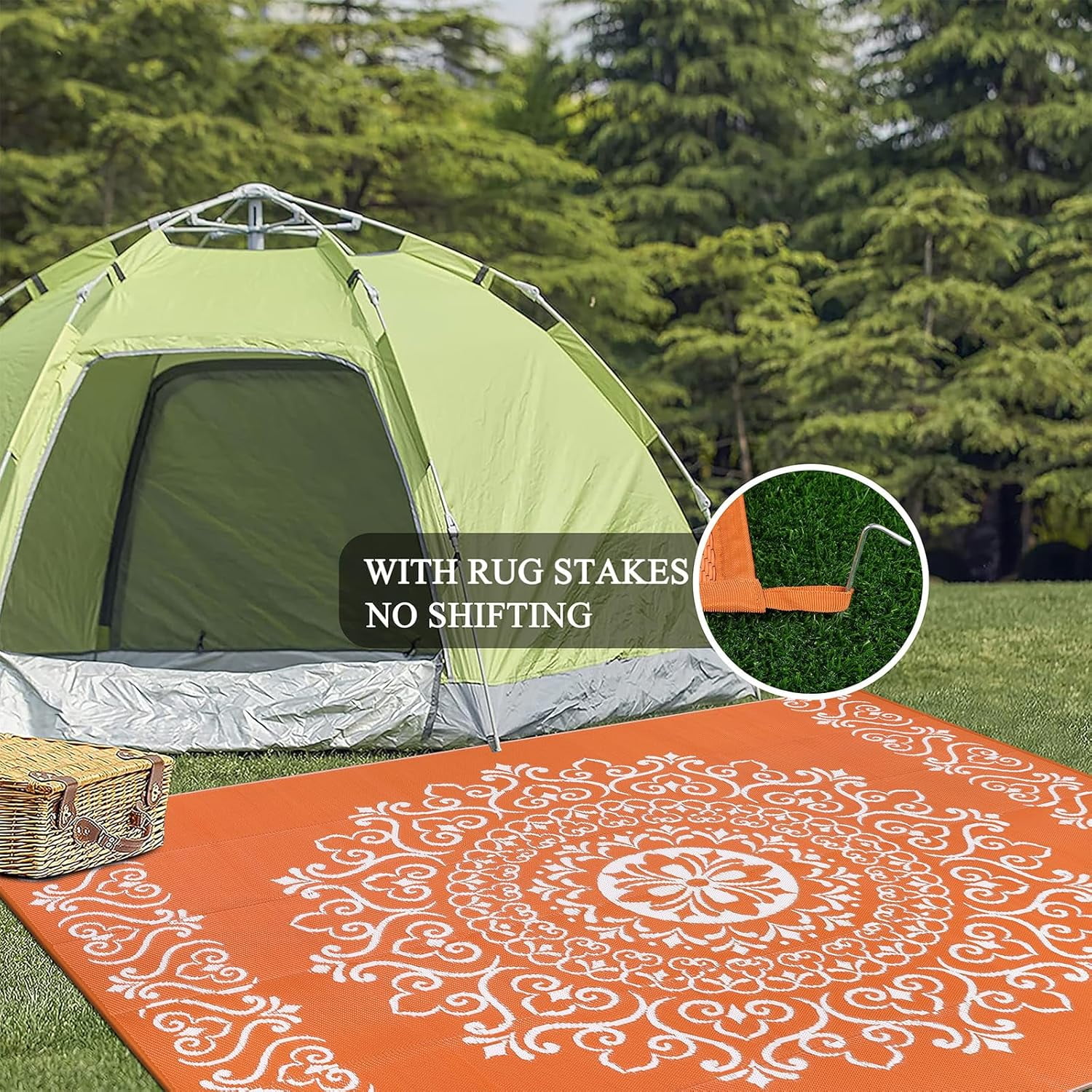 MJIAexp 6'x9' Orange Outdoor Rug Patio Rug Waterproof RV Outdoor Rug Camping Rugs Reversible Plastic Straw Rug Large Outdoor Mat for Camping, Balcony Apartment, Patio, Porch, Picnic, Beach