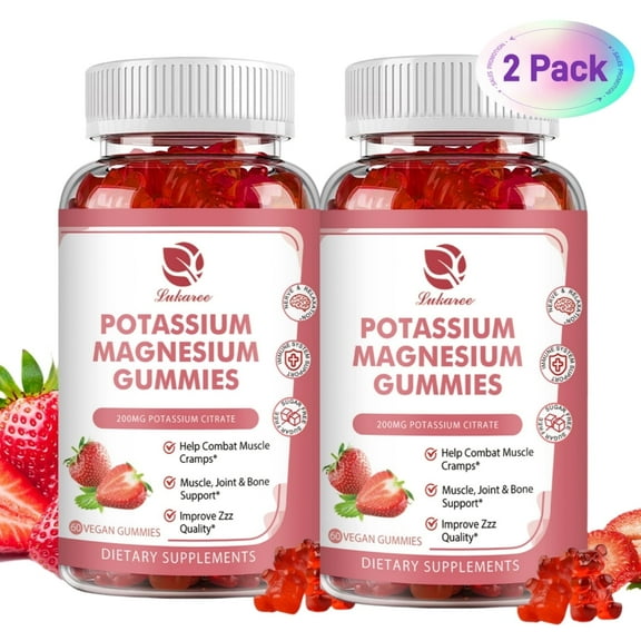 Potassium Magnesium Gummies - High Absorption Magnesium Glycinate 500mg & Potassium Citrate 200mg & Omega 3, B6, D3, K2 & Calcium - Chewable Gummy for Leg Cramps, Immunity & Energy - 120 Count