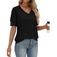 thumbnail image 4 of WIHOLL Womens Tops Vneck Puff Sleeve Buttons Summer Ladies Shirts Plus Size Blouses Dressy Casual Spring Outfits, 4 of 11