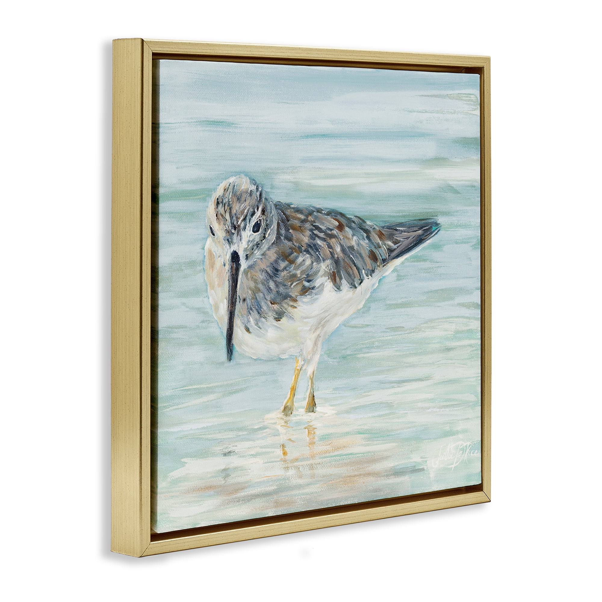 Stupell Industries Sandpiper on Shallow Shore Animals & Insects Painting Gold Floater Framed Canvas Art Print Wall Art, 25 x 25