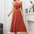 thumbnail image 2 of IROINNID Women's Sleeveless Solid Color A-Line Dress Fashion Casual One Neck Backless Belt Long Dress One-Shoulder Full-Length Dress, 2 of 8