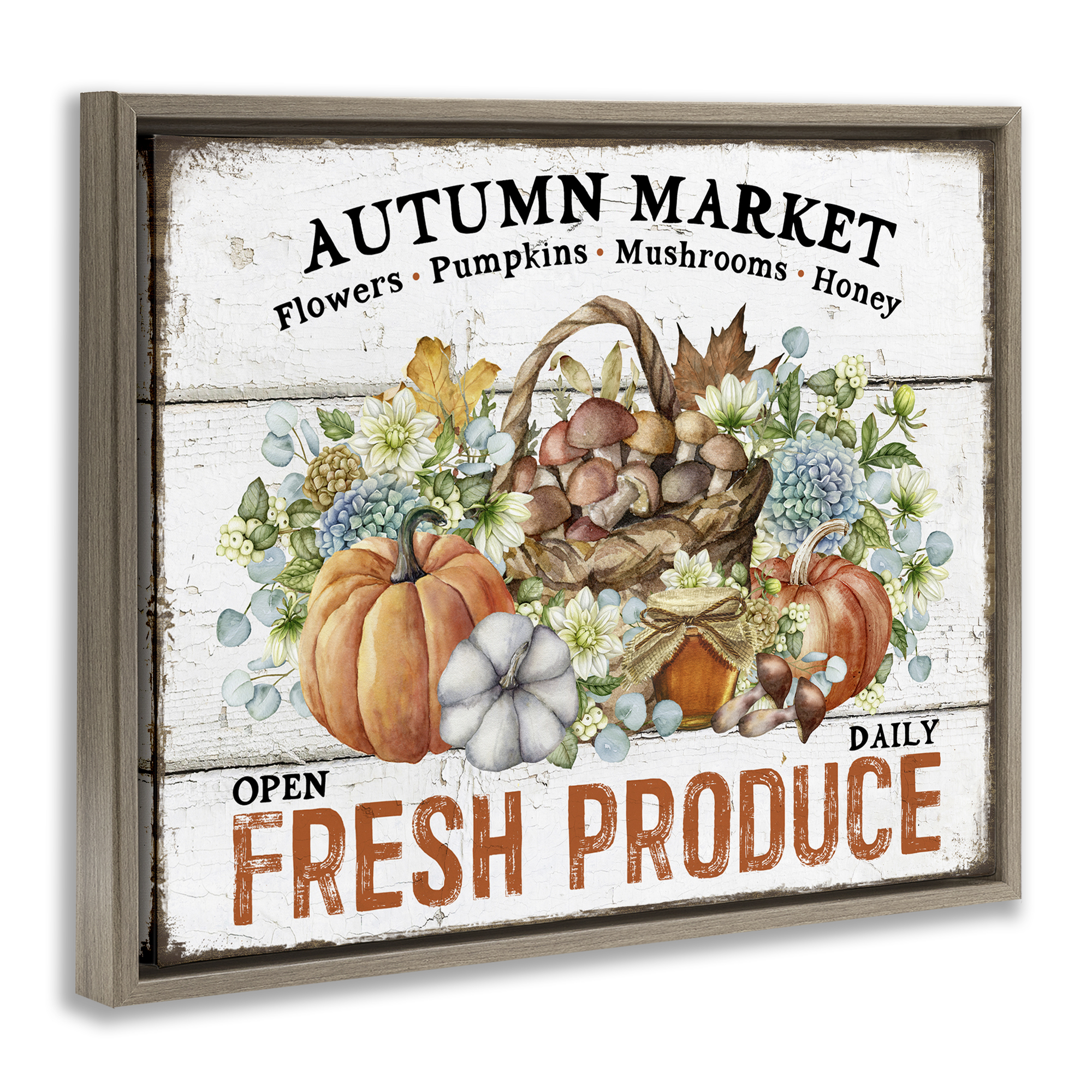 Stupell Industries Fresh Fall Produce Holiday Painting Brown Floater Framed Canvas Art Prints Wall Art, 31 x 25