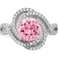 thumbnail image 5 of Sterling Silver Cheryl M Rhod-Pl Pink & Clear Cz Ring (Size 6) Made In China qcm1371-6, 5 of 5