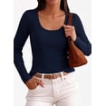 thumbnail image 6 of PRETTYGARDEN Women's Fall Lightweight Ribbed Knit Sweaters | Stretchy Cozy Knitwear,Scalloped Scoop Neck,Long Sleeve Shirts,Slim Fitted Pullover,Basic Layering Tops,Cute Casual Outfits, 6 of 9