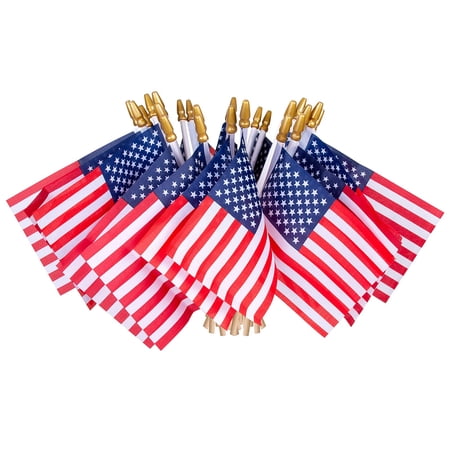 50 Pcs Small American Flags On Stick,4th of July Decorations Small USA Flag On Stick,Mini 4''x6'' American Flags for Outside,Fourth of July Flag for Yard Lawn,Patriotic Memorial Day Decorations