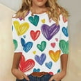 thumbnail image 6 of Xdegoge Cute Heart Shirts for Women 3/4 Sleeve Tops Holiday Valentine Tshirts Crew Neck Fashion T Shirt Dressy Casual Blouses Going Out Outfits, 6 of 6
