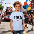 thumbnail image 2 of Ruiwill Big Boy Shirts 4Th Of July Fashion Usa Flag Print Tees Short Sleeve Crew Neck Summer Independence Day Kids Tshirts Size 12-13 Years Light Blue, 2 of 4