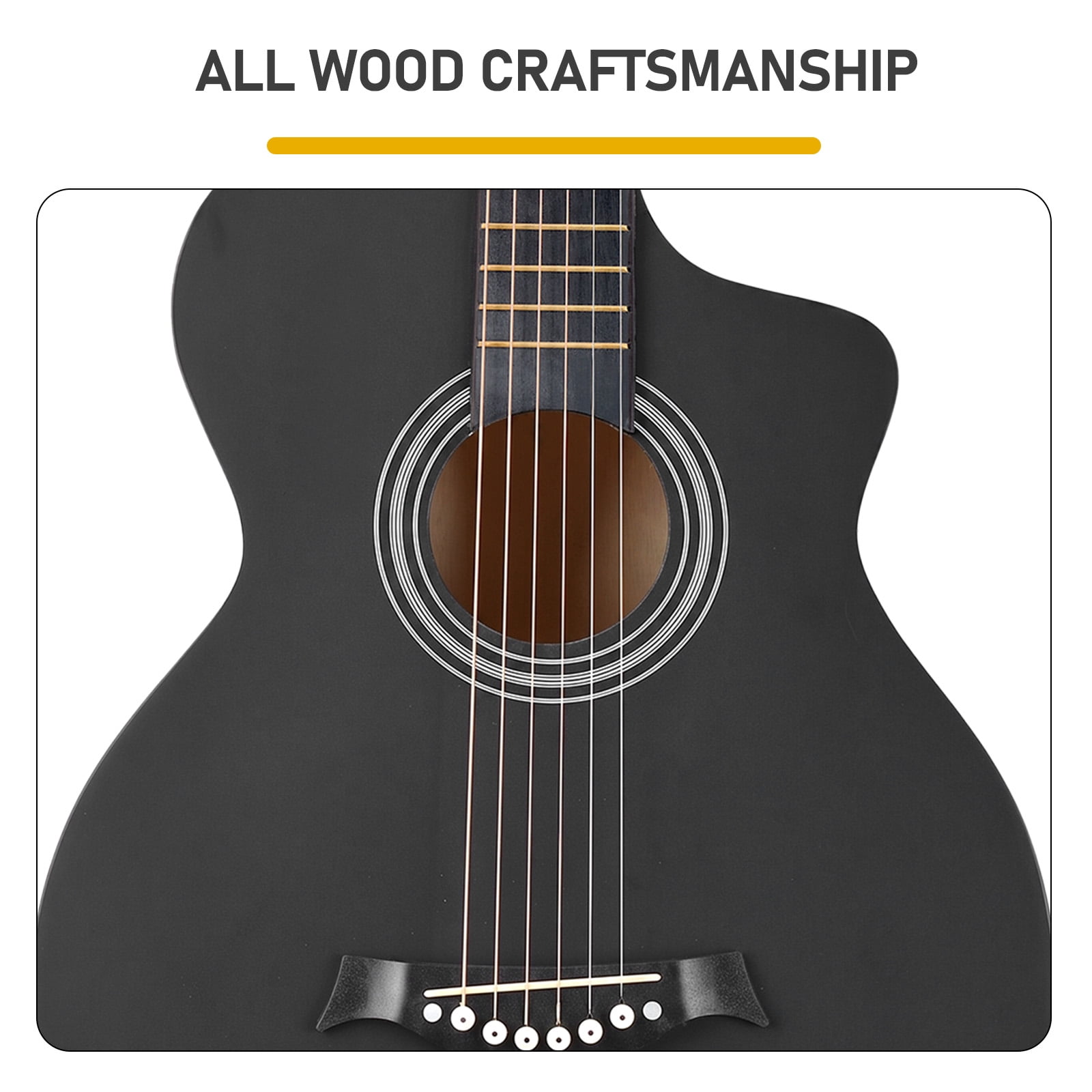 38-Inch Acoustic Guitar, JF Folk Body, Basswood, 6 Steel Strings, Beginner Starter Kit with Gig Bag, Strap, Picks, Capo and Tuner