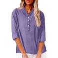 thumbnail image 5 of Women's Dressy Casual Tops Solid Color Business Work Shirts Short Sleeve Button Down V-Neck Fashion Blouses, 5 of 8