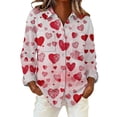 thumbnail image 3 of Gkeoshab Valentine's Day Waffle Knit Shirt for Women Long Sleeve V-Neck Blouse Textured Top Red S, 3 of 7