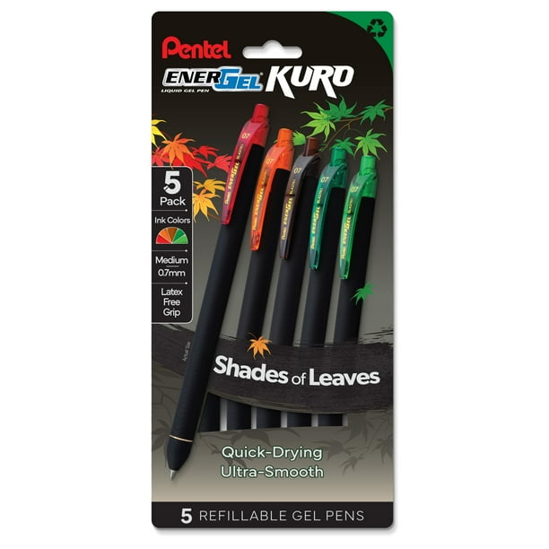 Bolígrafo Pentel EnerGel Kuro Shades of Leaves de 0,7 mm, paquete de 5