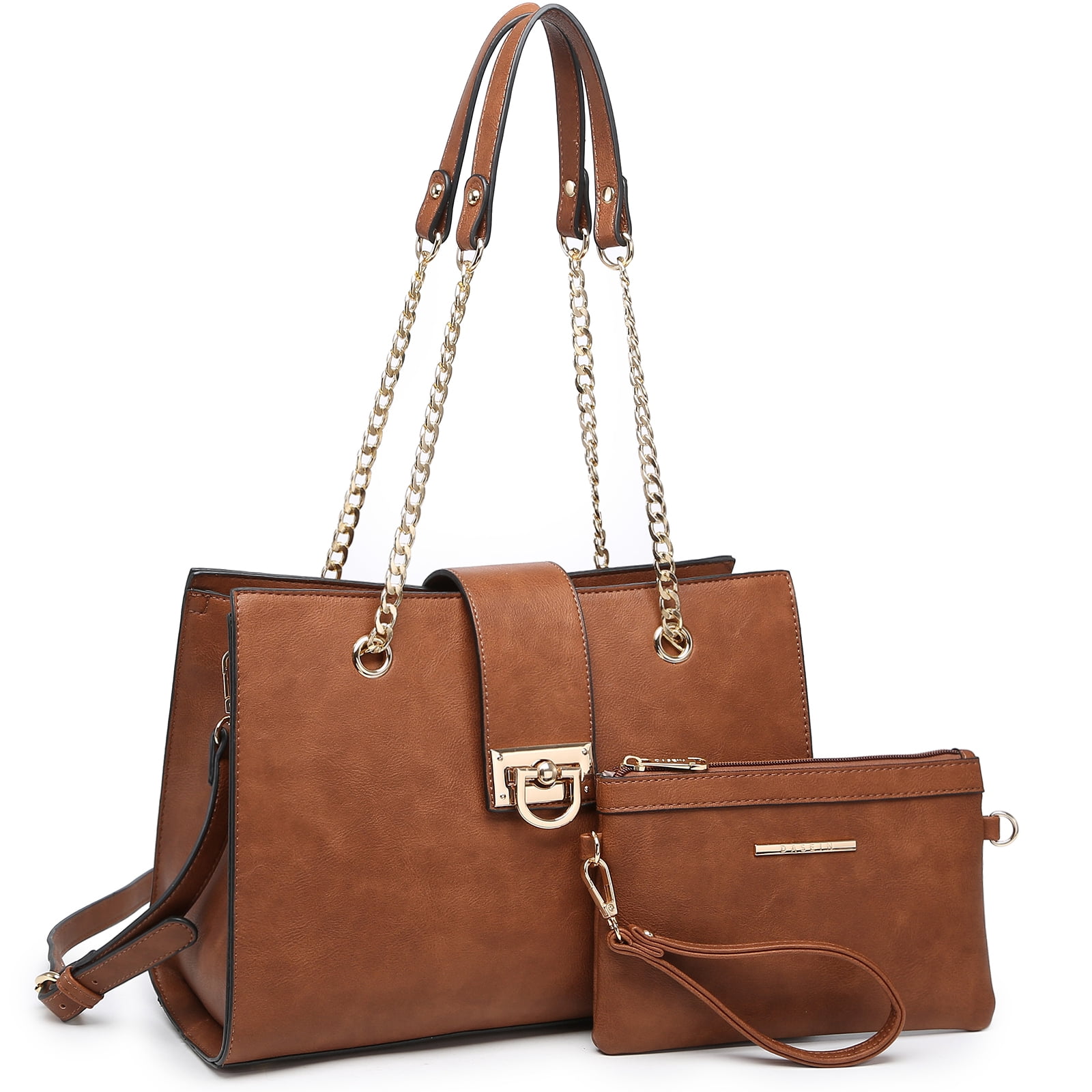 Dasein Hobo Handbag Vegan Leather Tote Chain Shoulder Purse for Women Satchel Bag With Matching Clutch