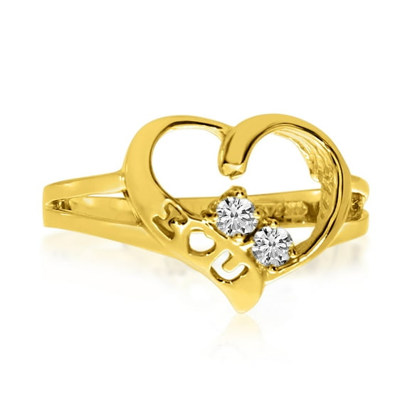 14K Yellow Gold I Love You Two-Stone Diamond Ring