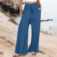 thumbnail image 2 of Seductiva Soft Leggings for Women Linen Pants Women Summer Wide Leg Pants Drawstring Elastic Waist Pants High Waisted Pants Casual Beach Trousers Loose Casual Pants, 2 of 5