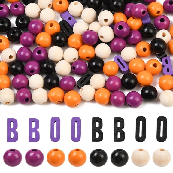 DanLingJewelry 100 Pcs Halloween Spray Painted Wood Beads Sets for DIY Crafts, Round & Letter B Shape, Wooden Beads, for Necklace Jewelry Making, 3 - 5mm Hole
