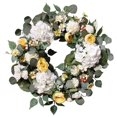thumbnail image 1 of Corona de hortensias artificiales con hojas de eucalipto verde, corona de flores falsas para la pared de la puerta de entrada como se muestra, como se muestra, 1 of 5