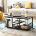 thumbnail image 3 of VECELO 39.4" Rectangle Coffee Table with Storage Shelf, Industrial Entertainment Center Television Table for Living Room, Charcoal Grey, 3 of 9