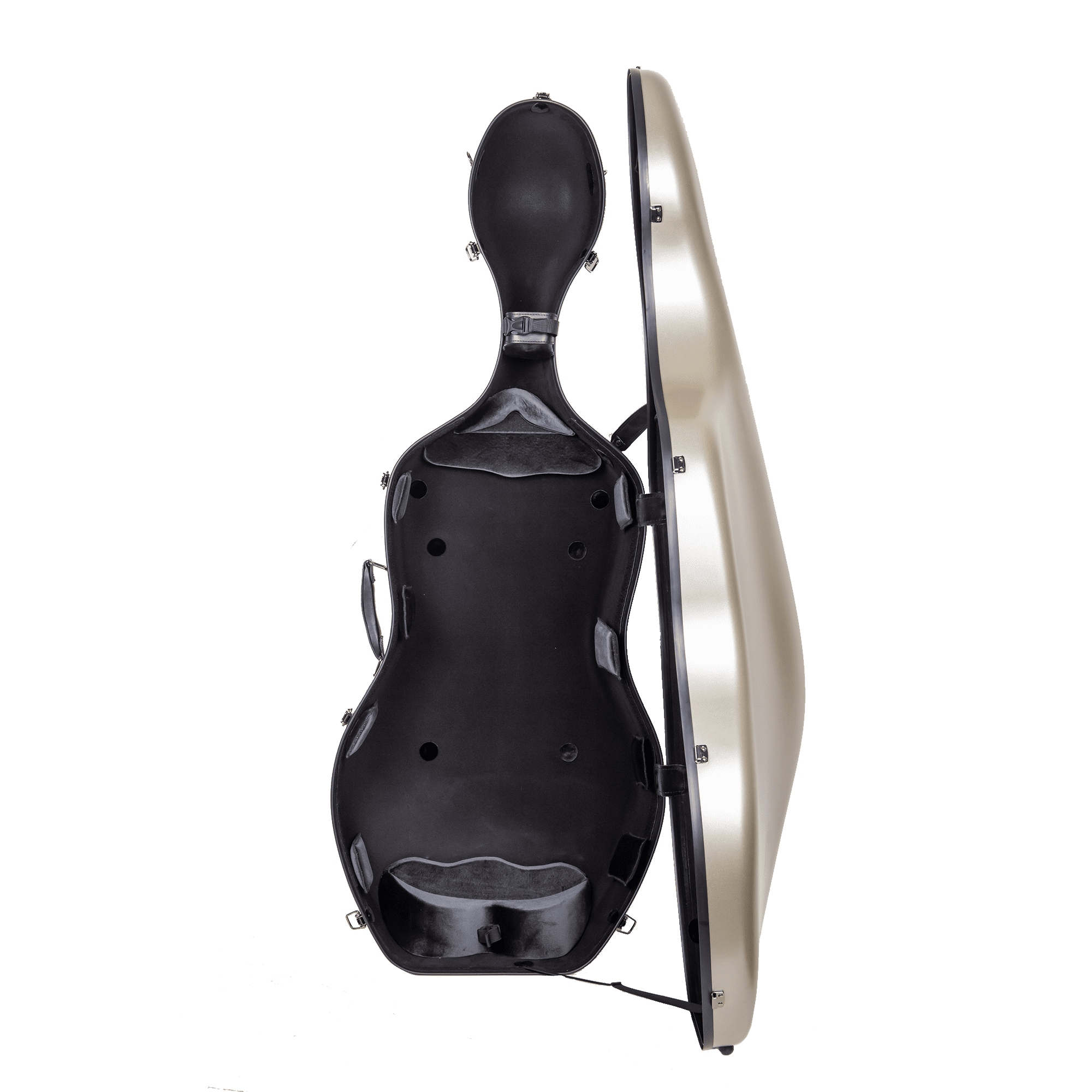 Crossrock Poly Carbon Case with Wheels fits 4/4 Full Size Cello, Includes Outside Music Pouch, 3 Handles, Detachable Straps-Champagne